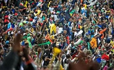South African football fans in full cry